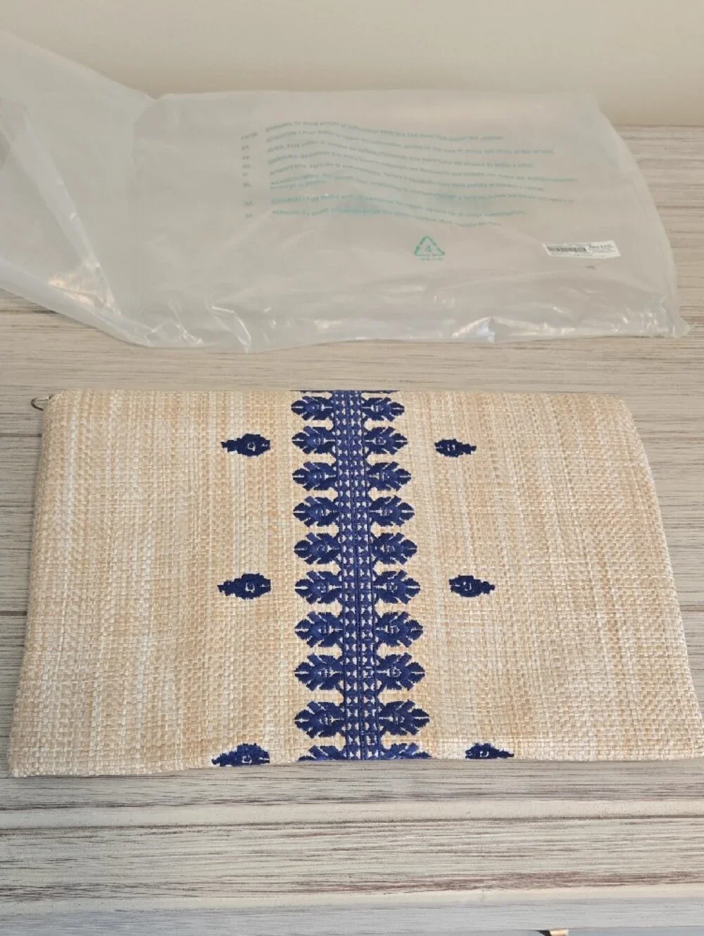 Stella & Dot Indigo Embroidered City Slim Clutch